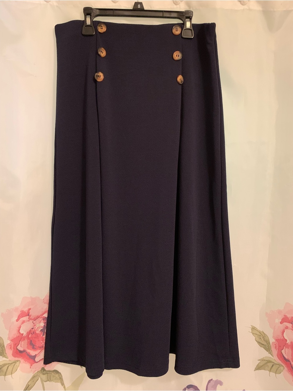 Maxi Skirt with Decorative Buttons — Navy